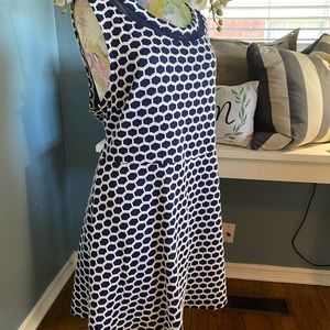Blue and white polka dot dress
